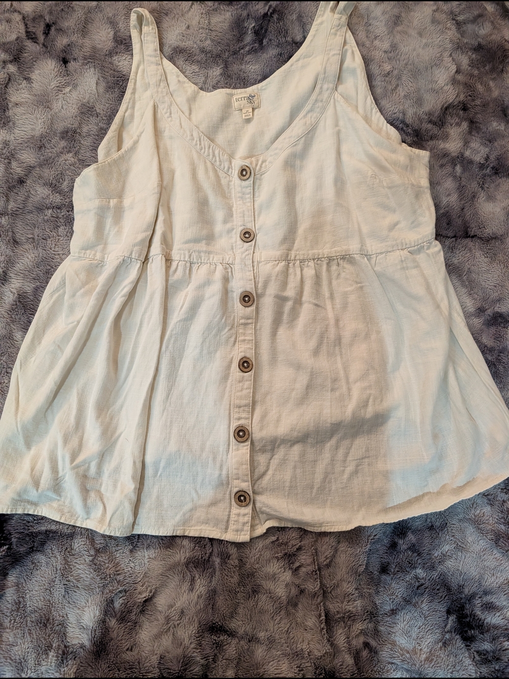 Terra & Sky Cream Button-Front Sleeveless Top